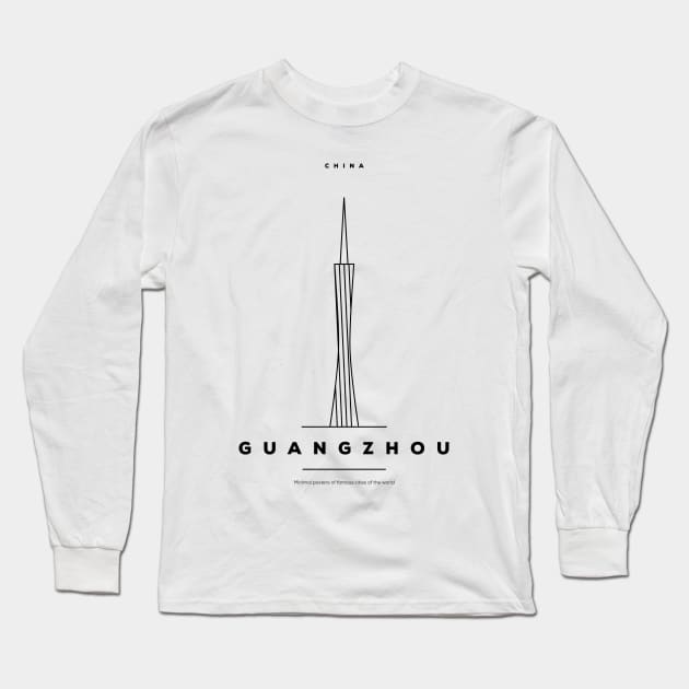 Guangzhou Minimal Black Line Design Long Sleeve T-Shirt by kursatunsal
